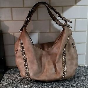Dasein Large Brown/Tan Gold Chain Shoulder Bag.